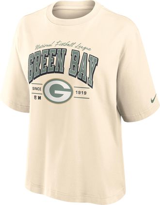 Nike Green Bay Packers Vintage Mod Boxy Nike Womens NFL T-Shirt in White | 01CM15A7T-U9E