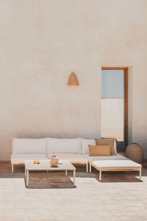 Sklum Conjunto De Jard&iacute;n Con Sof&aacute; Modular De 3 Piezas, Mesa De Centro Y Puff En Acero Roubly Sklum