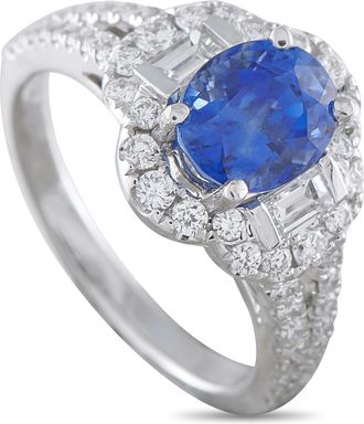 Luxury Bazaar 14K White Gold 0.85ct Diamond and Sapphire Ring MF32-050126