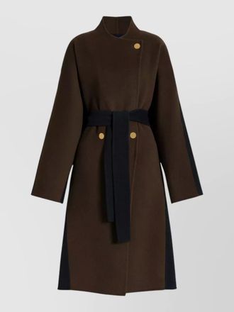 Alberta Ferretti long wrap jacket belted waist contrast panels