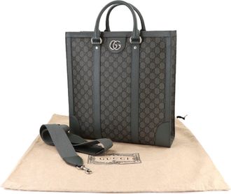 Gucci Black Gray Gg Supreme Leather Handbag Tote Bag (Pre-Owned)