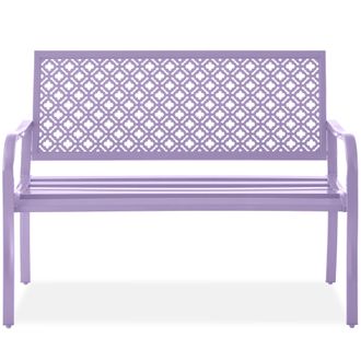 Best Choice Products Indoor Outdoor Steel Garden Bench w/ Geometric Backrest, Foot Levelers