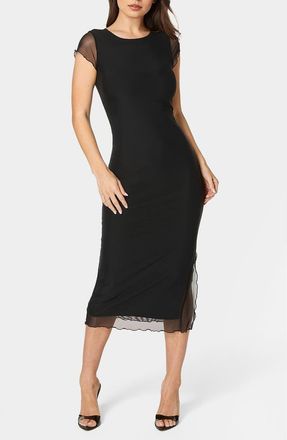 Bebe Powermesh Midi T-Shirt Dress in Black at Nordstrom Rack, Size X-Small