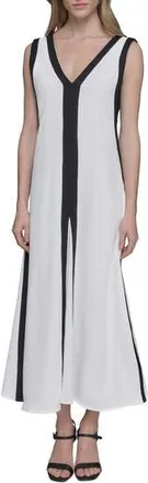 Karl Lagerfeld Aero Wash Colorblock A-Line Dress in Soft White Black at Nordstrom Rack, Size 16