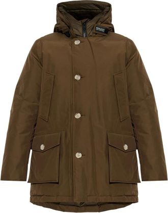 Woolrich Jassen, Heren, Bruin, XL, Katoen, Pufferjack met capuchon