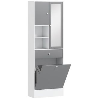 HOMCOM Armario alto ba&ntilde;o 62x28.3x181 cm blanco y gris
