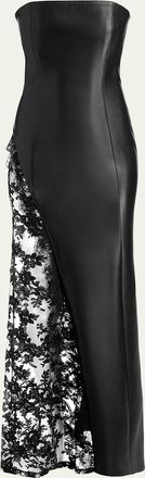 Alice & Olivia Retha Strapless Vegan Leather Lace Maxi Dress