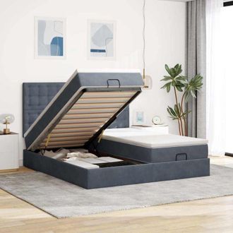 vidaXL Estructura Cama Otomana Colchones Terciopelo Gris Oscuro Vidaxl