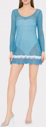 Milly Crochet Long Sleeve Cover-Up Minidress in Blue Multi at Nordstrom, Size X-Small