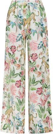 120% Lino Pastel Tropical Print Linen Trousers