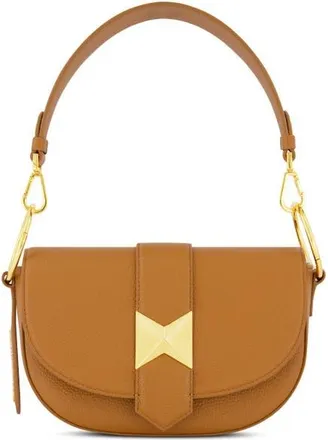 Mac Duggal Gold Plated Hardware Grain Leather Saddle Bag in Toffee at Nordstrom