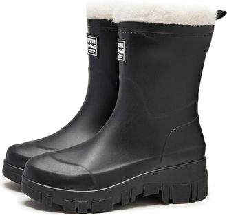 Generic Rain Boots For Women Fashion Rainy Season Tube Mouth Solid Color Thick Rainproof Non Slip Fleece Lined Ladies Waterproof Mid Calf Rain Boots(Black, 4.