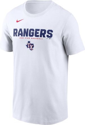 Nike Texas Rangers Bold Team Name Nike Mens MLB T-Shirt in White | N19910ATER-D31