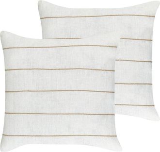 Beliani Beliani - Lote De 2 Cojines De Lino De Algod&oacute;n Con Estampado De Rayas En Color Blanco Y Beige 50 X 50 Cm Milas