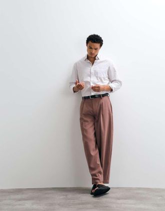 Asos Pantaloni eleganti ampi bombati marrone testurizzato