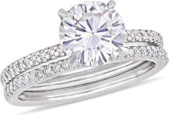 Mimi & Max 2ct DEW Created Moissanite and 1/4ct TW Diamond Bridal Set in 14k White Gold