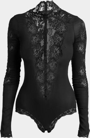 Valentino Garavani Turtleneck Lace & Jersey Long-Sleeve Bodysuit