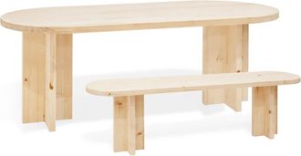 Deco Wood Pack mesa comedor ovalada y banco de madera maciza natural 200x75cm