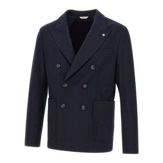 Manuel Ritz Blazers, male, Blue, 2XL, Blue Slim Fit Blazer with Peaked Lapels