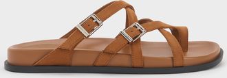 Charles & Keith Faux Suede Crossover Toe-Ring Sandals