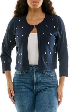 Nina Leonard Faux Pearl & Rhinestone Bolero in Navy at Nordstrom Rack, Size X-Large