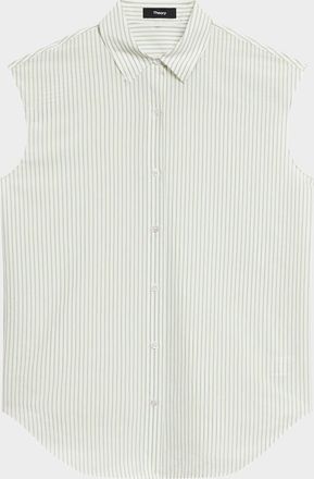 Theory Stripe Sleeveless Boyfriend Shirt