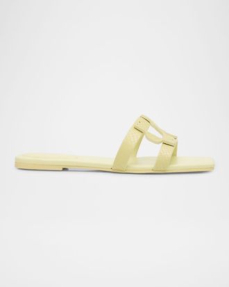 SIMKHAI Monogram Snake-Embossed Leather Flat Slide Sandals