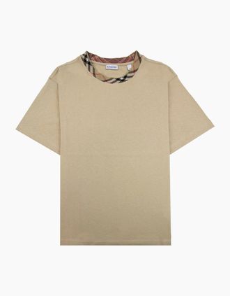 Burberry Mens Burberry Check Trim Cotton T Shirt Flax Colour - Tan - Size: 38