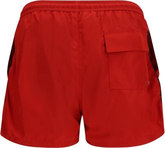 GCDS Mens Logo-Detail Swim Shorts Tomato Red-Black Nylon Swimwear Red/black Sea Clothing