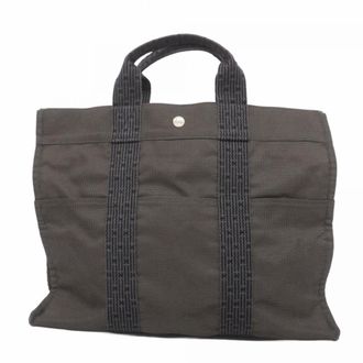Herm&egrave;s Gray Canvas Tote Bag (Pre-Owned)