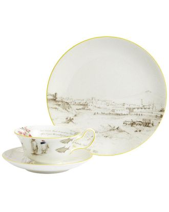 Wedgwood 3pc Darwin Voyage Of The Beagle Uruguay Teacup, Saucer & Plate Set