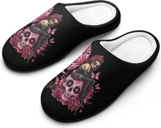 Generic Skull Fairy Breast Cancer Awareness Ribbon Womens Slippers Warm House Slippers Indoor House Shoes with Anti-Skid Rubber Sole