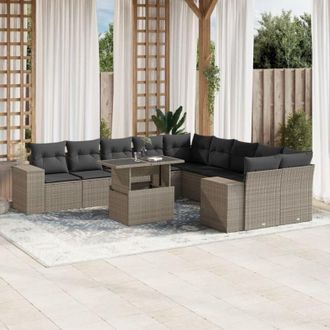 vidaXL Set De Sof&aacute;s De Jard&iacute;n 11 Pzas Y Cojines Rat&aacute;n Sint&eacute;tico Gris Vidaxl