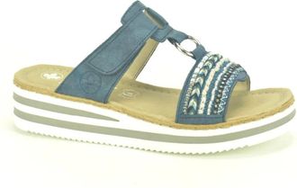 Rieker Schoenen, Dames, Blauw, 39 EU, Blauwe Fantasie Velcro Sandalen