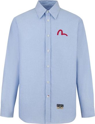 Evisu Seagull Print Oxford Shirt - Heren - Casual Overhemden - Blauw - L - Katoen - Overhemden