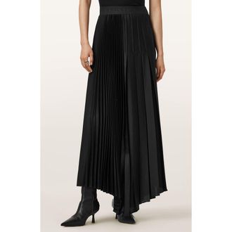 AllSaints Jax Pleated Maxi Skirt in Black at Nordstrom, Size 0 Us
