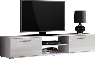 Mirjan24 Mueble Tv Tornola 101, Blanco + Blanco Brillante, N&uacute;mero De Puertas: 2, N&uacute;mero De Cajones: 0, 180x37x43cm