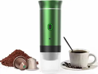 OEM Cafetera Port&aacute;til Para Llevar, 12 Voltios, Espresso, Nespresso, Dolce Gusto, Caf&eacute; En C&aacute;psulas, Caf&eacute; Molido, Tazas, Recargable, Verde