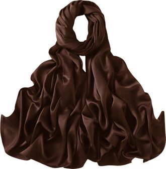 Lina & Lily Womens Silky Satin Scarf Shawl Wrap for Wedding Evening Dress (Chocolate Brown)