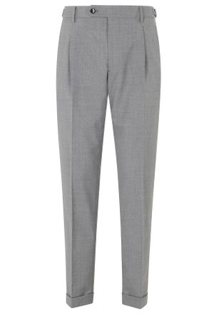 Berwich Gray Retro Darts Waist Strap Wool-Blend Trousers