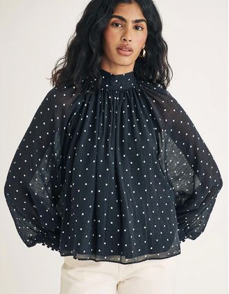 Nobody's Child Womens High Neck Relaxed Fit Long Sleeve Blouse - Black - Size: 10