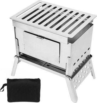 OEM Estufa De Le&ntilde;a Plegable - Horno Barbacoa Port&aacute;til - Cocina Al Aire Libre - Dise&ntilde;o De Tarjeta Desmontable - 22 X 16 X 5 Cm - Plateada