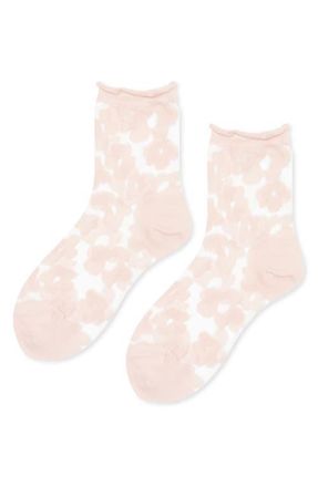 Hansel From Basel Poppy Flower Sheer Crew Socks in Blush at Nordstrom