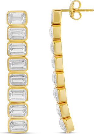 SHYMI Emerald Bezel-Set Drop Earrings -.925 Sterling Silver, Rhodium Plated, Cubic Zirconia Stones, Day to Night