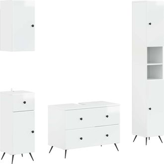 vidaXL Juego De Armarios De Ba&ntilde;o De 4 Piezas Breda Blanco Brillante Vidaxl