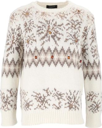 Fabiana Filippi Maglia Girocollo Boxi Platinum Mohair Jacquard - Knitwear - Mujer - Beige - S