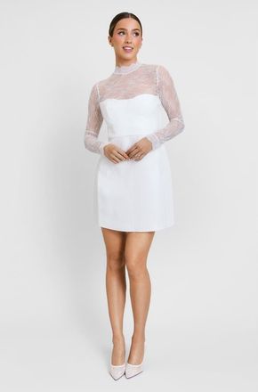 Six Stories Lace Sleeve Cup Detail Mini Dress in White at Nordstrom, Size 10