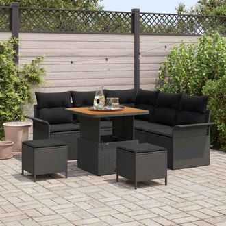 vidaXL Vidaxl - Conjunto De Sof&aacute; De Jard&iacute;n 8 Pcs Negro Rat&aacute;n Sint&eacute;tico