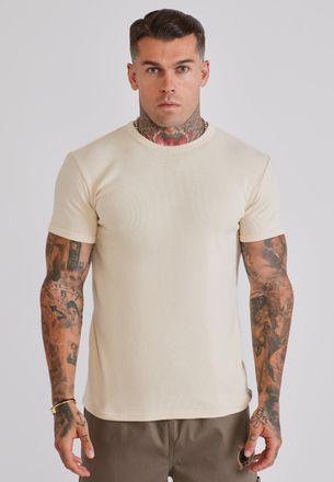 Siksilk Camiseta Ajustada de Hombre en Crema con Textura de Gofre XXL