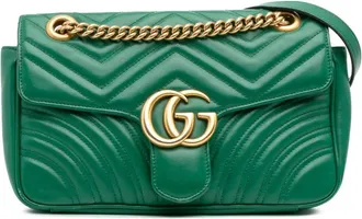 Gucci Borsa a tracolla GG Marmont piccola in pelle matelassé con battente 2016-2025 - Verde